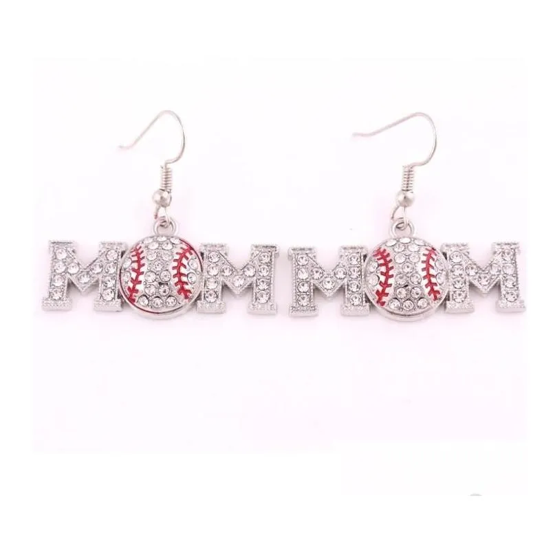 Collezionabile per la mamma di baseball Mom Rhinestone Softball Earring Orening Stalling Collana Bling Sports Game Post Basketball Volleyball Dr Dhthd