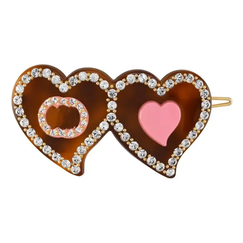 Luxury G Letter Designers Women Hair Clips Brown Color Dual Heart Crystal Fashion Barrettes Designer For Girls Party Engagement HairJewelry