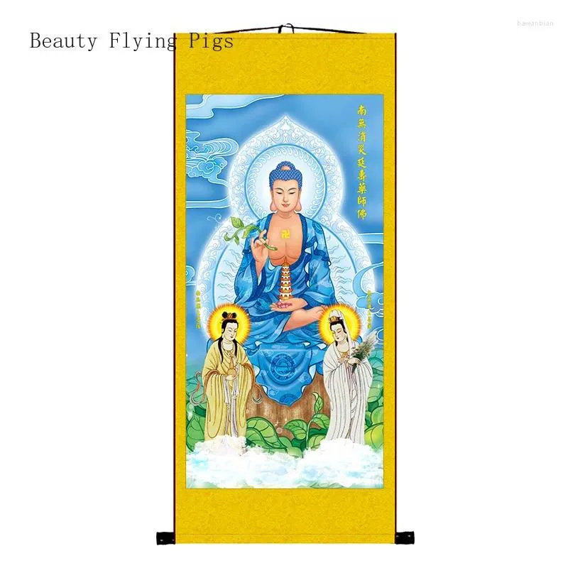 Dekoracyjne figurki chiński w stylu jedwabny tkanina bez mistrza Tathagata Buddha Bodhisattva Dekoracja domu Scroll Feng Shui ludzie