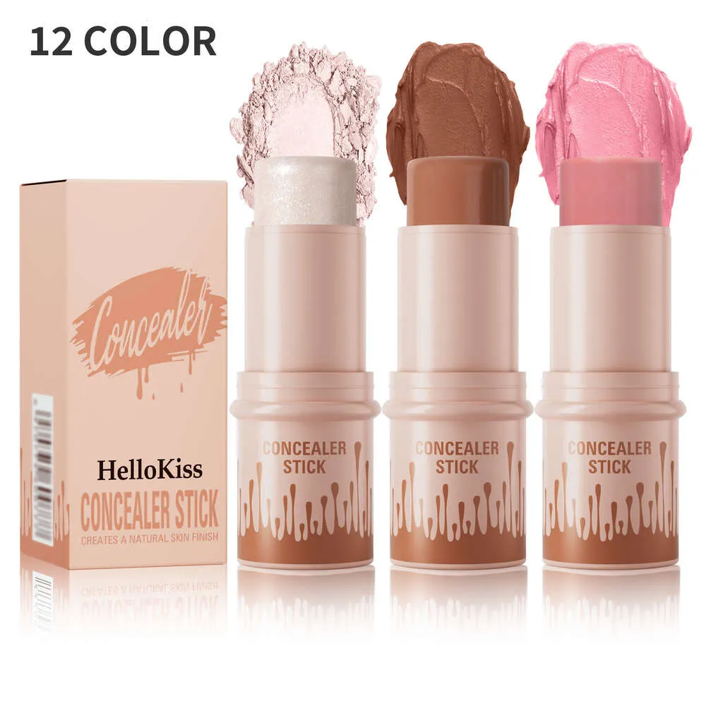 Hellokiss High Light Cosmetic Stick tredimensionell ansiktskonturpulver Blusher Multifunction Makeup Stick Bronzer