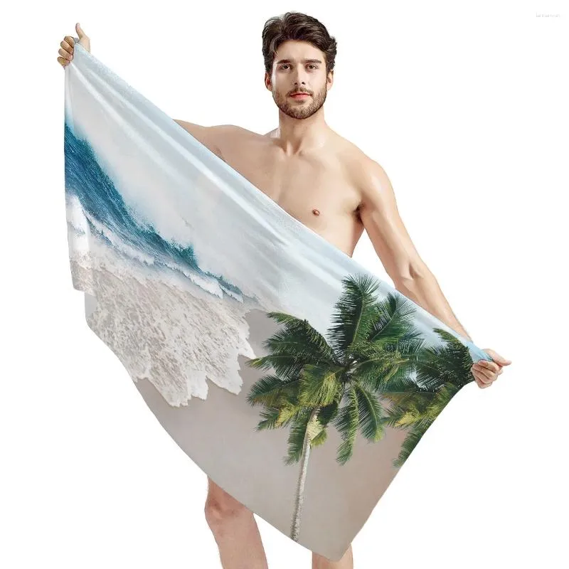 Handduk hawaiian stil strand sandiga och kokosnötträd bad anpassade 3d tryck mjuka bomullshanddukar estetik