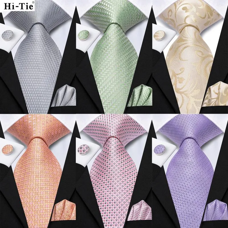 Bow Ties Hi-Tie Rose Gris Polka Dots Business Mens Tie 8,5 cm Jacquard Coldie Accessoire Daily Wear Cravat Wedding Party Hanky