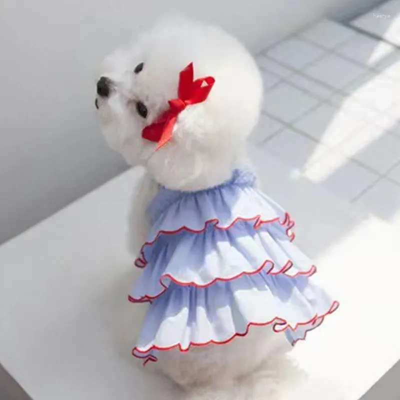 Vestimenta de ropa para perros ropa de gato ropa princesa niñas de 3 capas vestidos de honda para pastel azul para pequeños perros medianos yorkshire cachorro desmalez