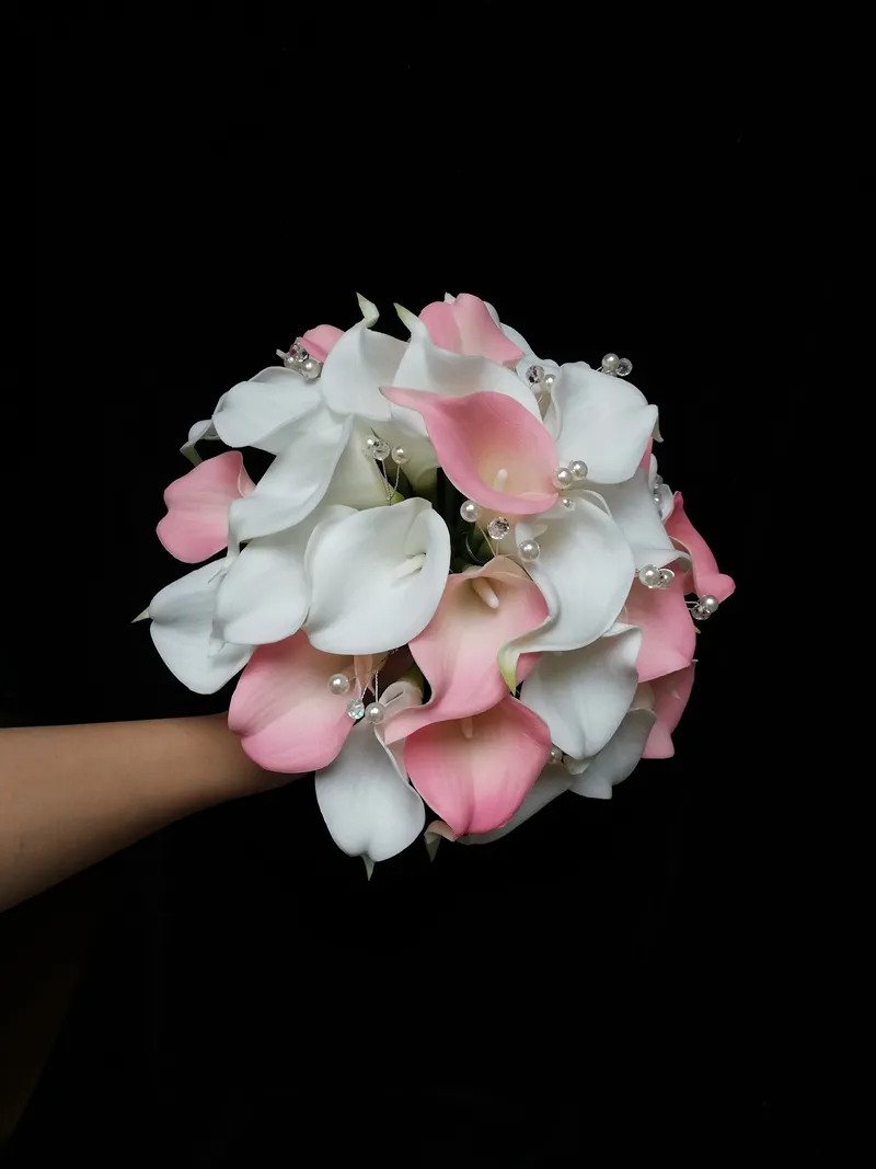 Wedding White Lotus Red Calla Lily Lotus Pearl Chain Handheld Flower