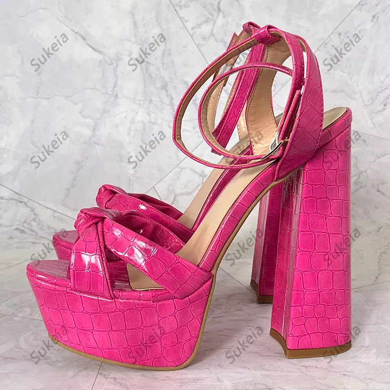 Bulk Stylish Fuchsia Ankle Strap Platform Sandals Heels With Stone Pattern And Chunky Heels For Women Sukeia Round Toe US Sizes 5 20 At Only 57.48 DHgate.Com