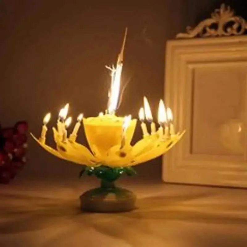 5pcs bougies musicales florais fleur créative d'anniversaire rotatif Candle LED Festive Electric Visual Effet Solid Paraffin Unique Singing Bandles