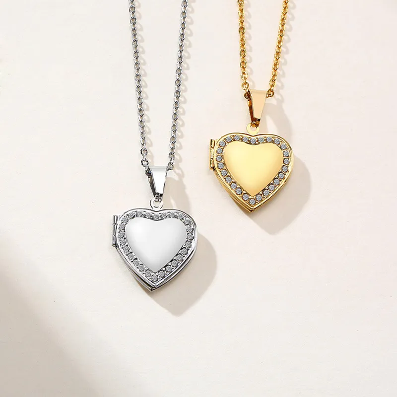 Öppningsbar älskare hjärtfotohänge rostfritt stål smycken kan sätta dekorationer klassiska smycken