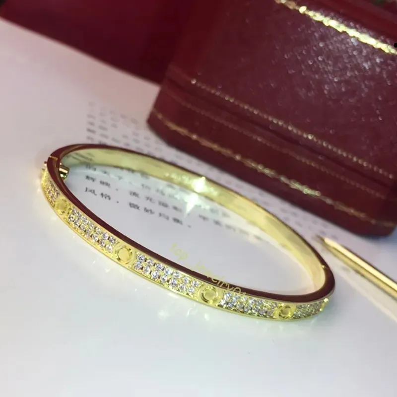 2024womens Bracelet Gold Couple Bangle Double Row Diamond Luxury Bijoux Largeur de 5 mm Incrustation cachée Processus de bracelets résistants à la fonte haute pour femmes Bijoux Q11