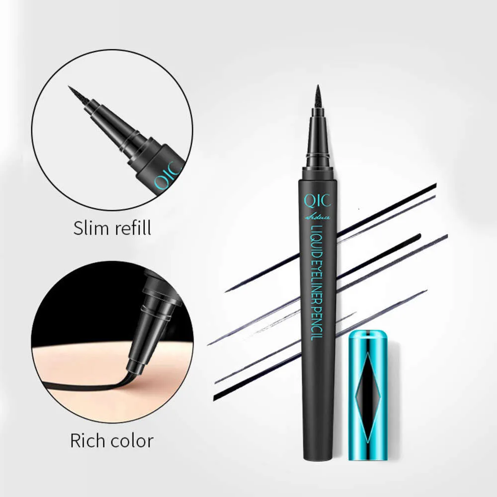 Qic Qini Color Film Force Force Blue Eyeliner Pen Fast Dry Dikke Dikke Zwarte Make -up Waterdicht, zweetbestendig, niet -ontluikende eyeliner kleurmake -up