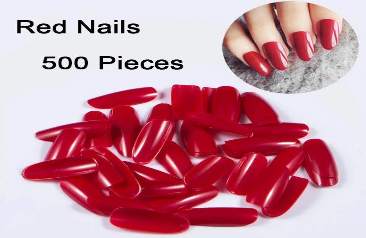 500 pièces Red Oval Nail Tips Presse sur les ongles Rond COUVERTURE FULLE COMBILLES CONSEILS ACRYLIQUES FAUILES Nails Art Artificial Art Tools6326459