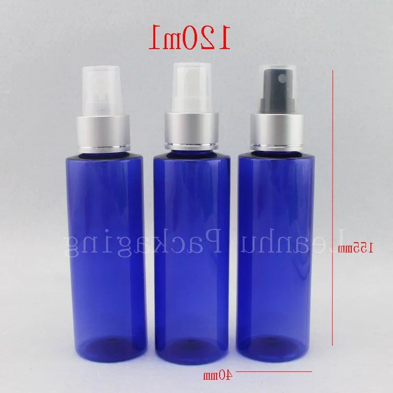wholesale 120ml blue plastic perfume bottles with spray 120cc aluminum spray nozzle fine mist pump cosmetic bottles containers Wbpml