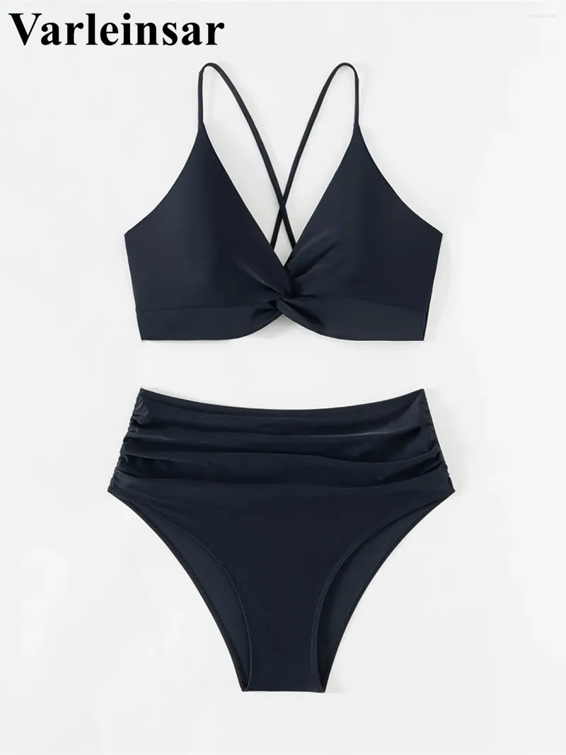 Dwody kąpielowe S - XL V Neck Cross Back Femil Swimsuit High Talle Bikini Kobiety Zestaw Bather Kąpiel Kąpiec Swim V5357