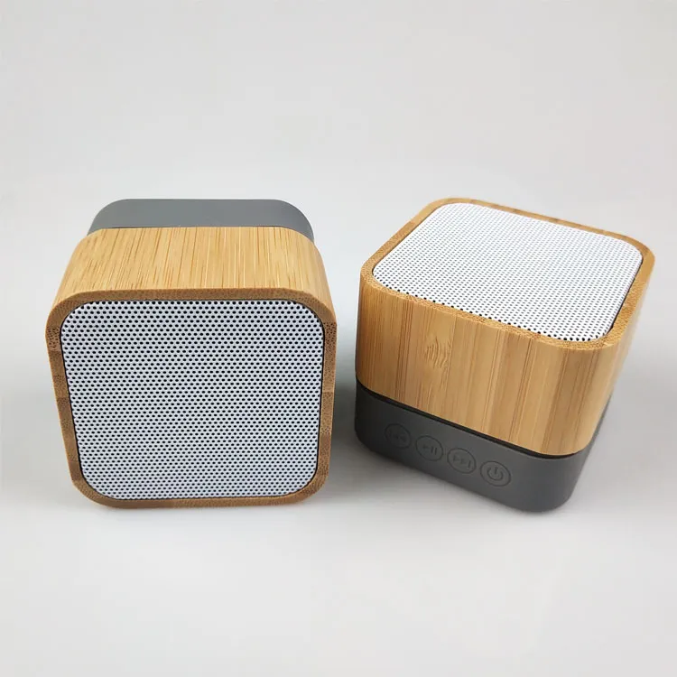 Динамик Bamboo Bluetooth, сплошная древесина, маленький квадратный беспроводной динамик с радио/аудио входом/вставкой карты