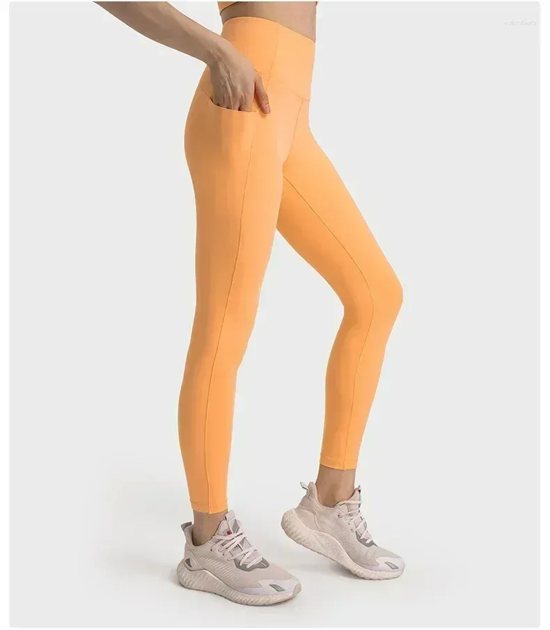 Herrkämpar citronjustera yoga utomhus jogging byxor fitness leggings elastiska formning sport tights höga midja träning byxor kvinnor kläder