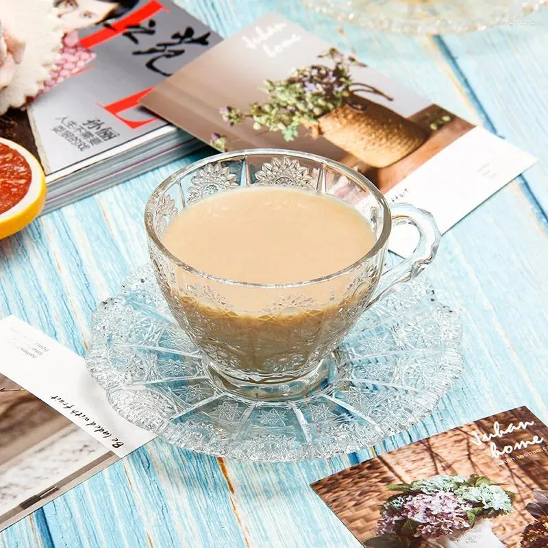 Canecas nórdicas alívio vintage padrão de flores café luxuoso café com chá de leite xícaras de leite com copo de vidro condensado