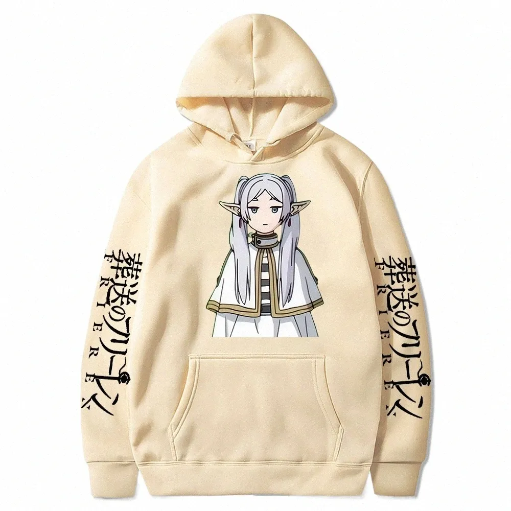 Anime Frieren Bead Journey's End Hoodie for Women Kawaii Tryckt Streetwear Autumn Winter Fleece Loose Plus Size Sweatshirts W7yd#