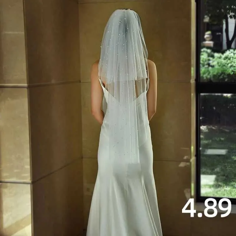 Svadobný závoj s hrebeňom, 2-vrstvový závoj s perlami a korálkami MZA08, svadobné doplnky do vlasov_voghion.com