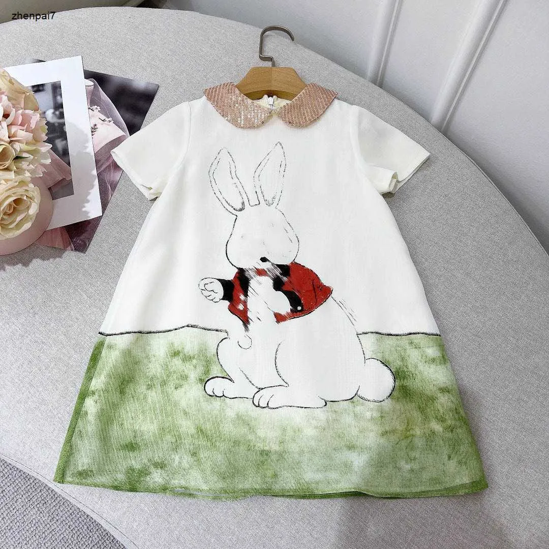 Top Girls Partydress Rabbit Trass Wzór nadruk Dziecko Rozmiar 100-160 cm Designer Designer Ubranie Summer Princess Sukienka 24 kwietnia