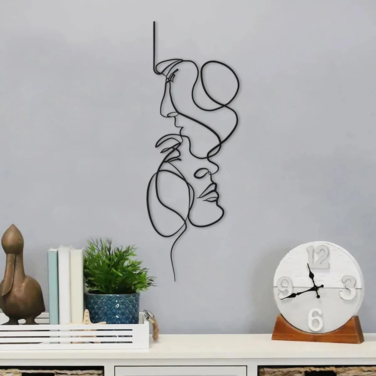 Black Metal Wall Art Wall Hanging Decoration Abstract Iron Wall Sculpture Minimum Line Home Decoration Technology240513