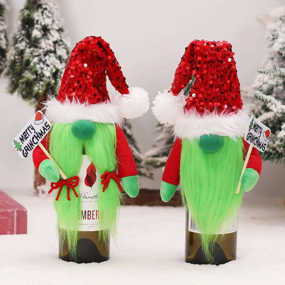 Grinch Cartoon Dekoration Paar Weihnachtslieferungen Dekorative Weinflaschen Set Küchentisch Dress Up Requisiten Großhandel