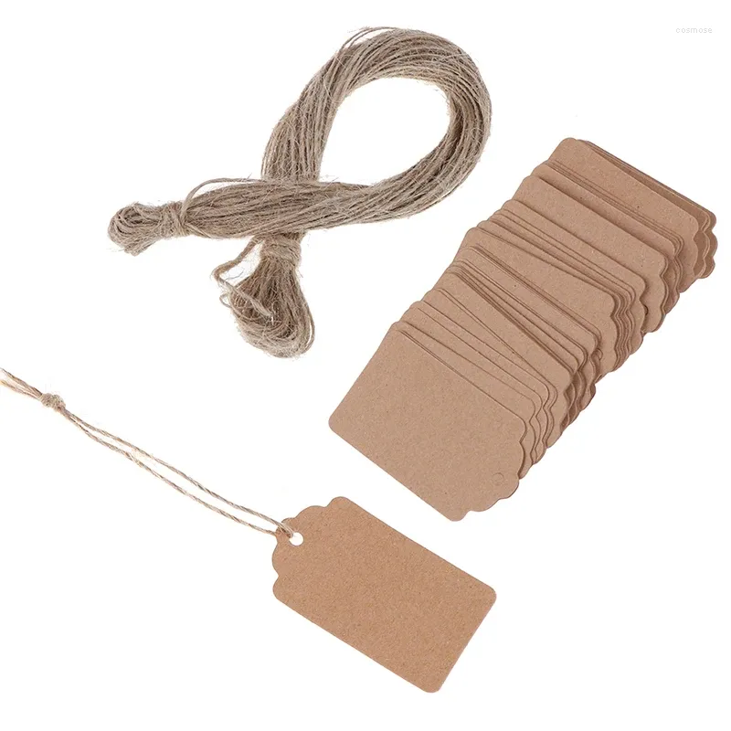 Embrulhado de presente 100pcs em branco Kraft Price Rótulo Tags de string com 20m