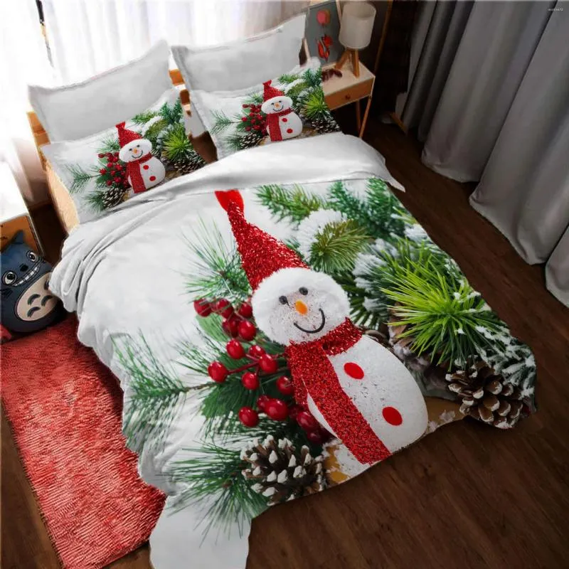 Ensembles de literie Christmas Santa Printed Set 3 Piece Coup de coutte d'oreiller Double Cotton Bed Gift For Children