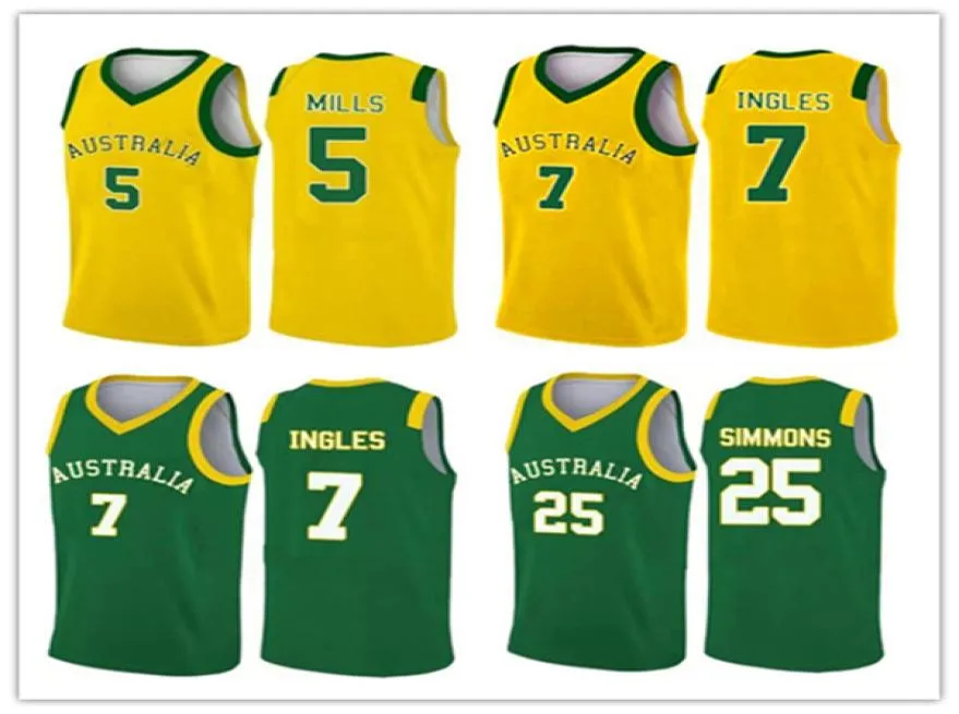 Custom Team Australia AU 2019 World Cup Basketball Jerseys 5 Patty Mills 12 Aron Baynes 8 Matthew Dellavedova 6 Andrew Bogut Stitc5116306