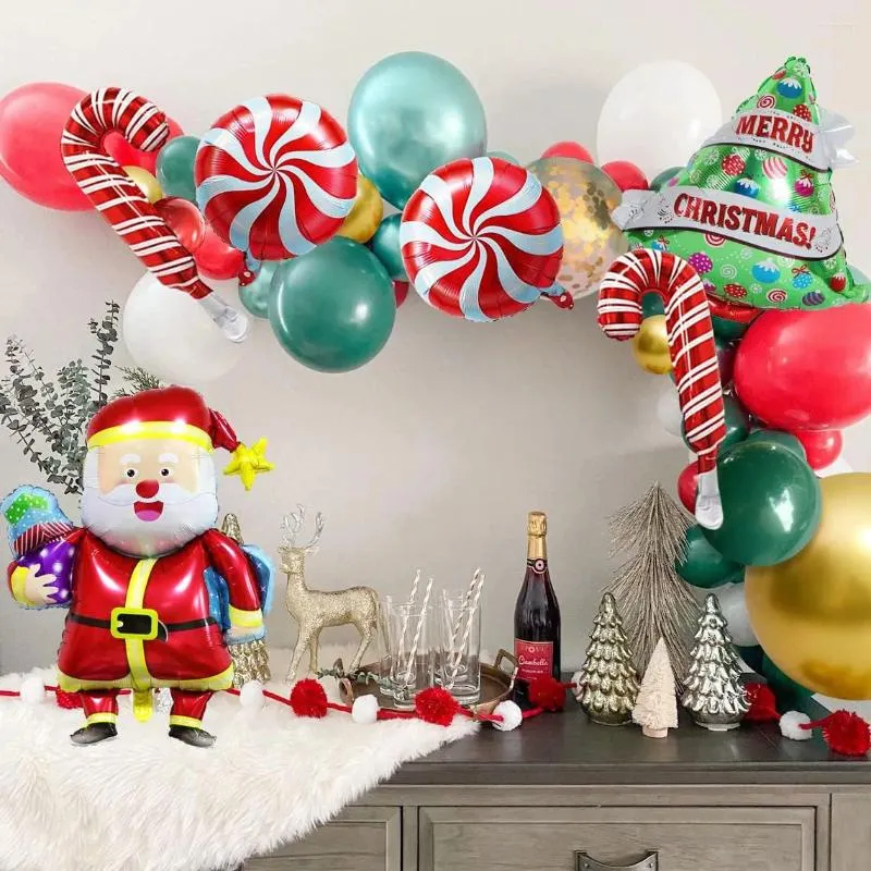 Feestdecoratie kerstballon krans boog set rode en witte snoep ballonnen boom kerstman aluminium folie