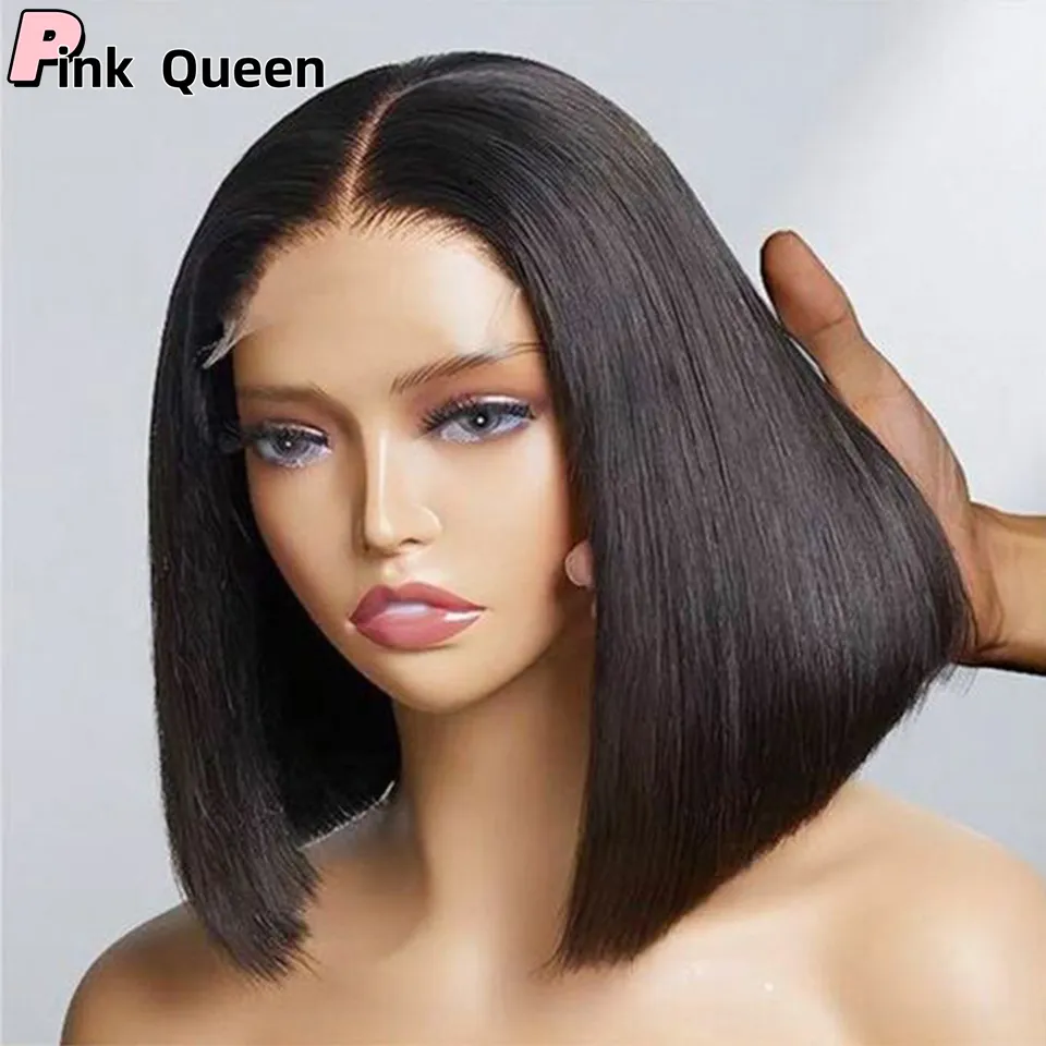 DD Bone Straight Human Hair Lace Wigs Brazilian 180 Density Virgin Human Hair 10 Inch Bob 100% Chinese hair