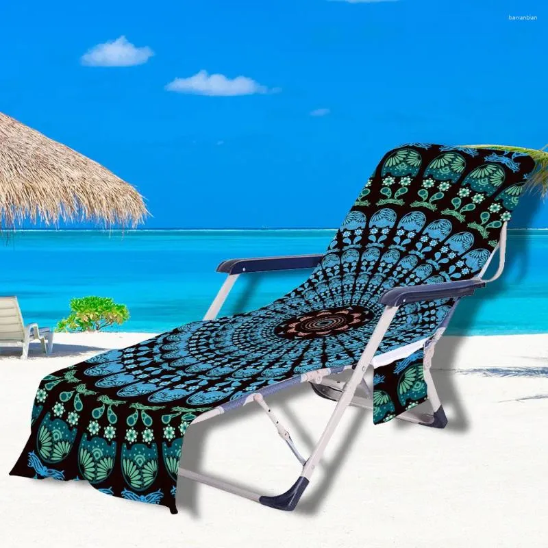 Couvre-chaise Mandala Print Beach Cover Cover Garden Piscine Lounger chaises avec poche de rangement Summer Seaside