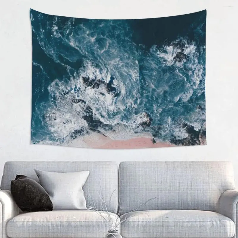 Tapestries Aerial Beach Print - Ocean Po Words Pink Sand Sea Travel Pography av Ingrid Beddoesa Tapestry