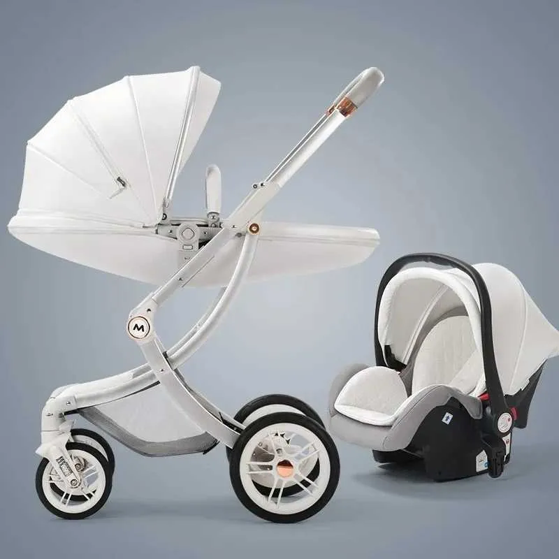 DHgate 3 in 1 Luxury Leather Baby Stroller Eggshell White Car Seat Bassinet Baby Kids Maternity