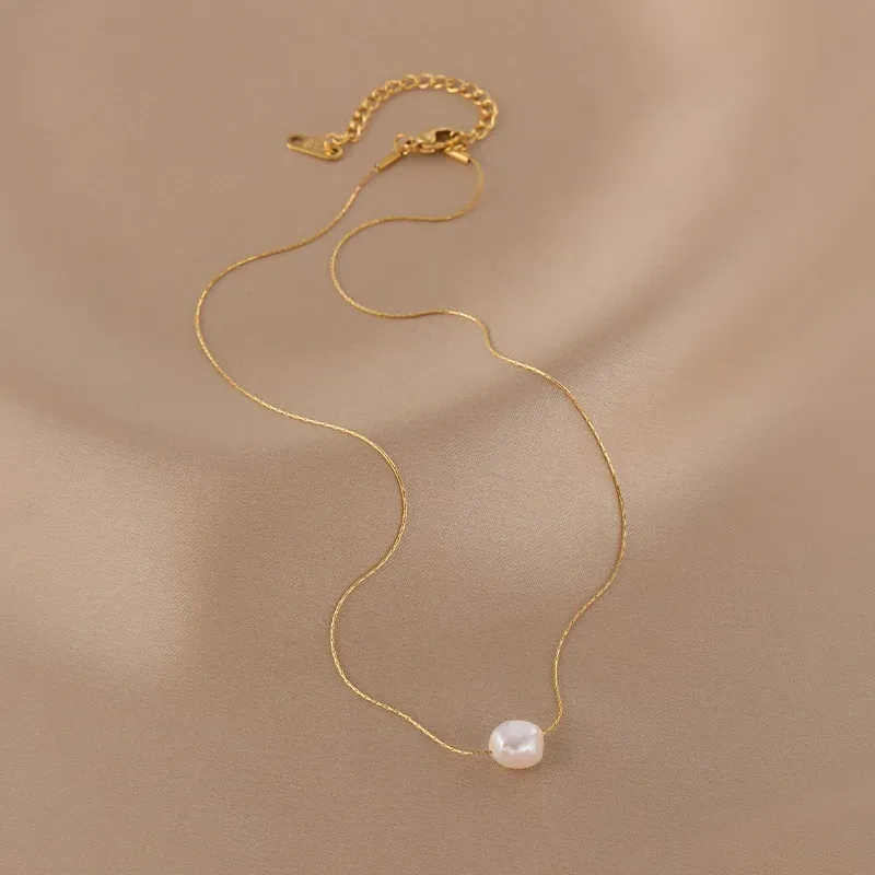 316L из нержавеющей стали новая мода Fine Jewelry Natural Freshwater Pearl Charms Цепные колье колье для женщин подвеска для женщин