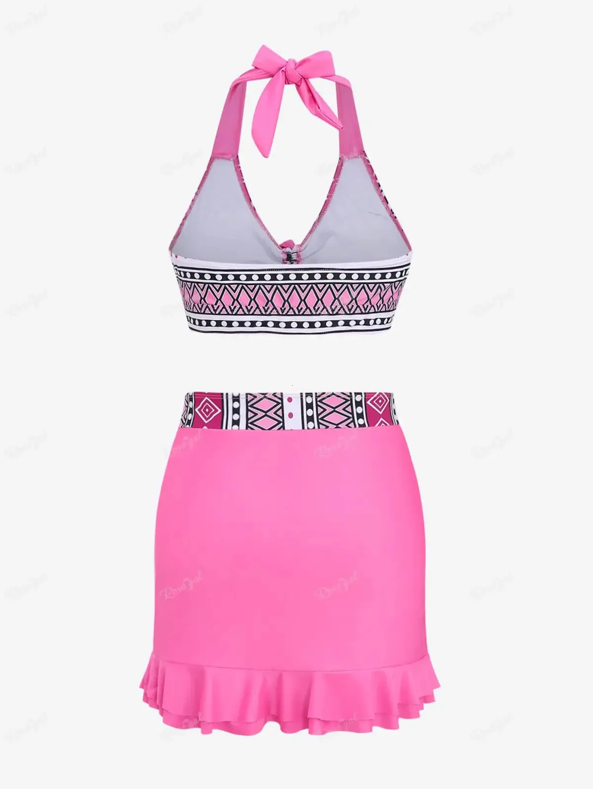 ROSEGAL Plus Size Ethnic Figure Print Cinched Swimsuit Light Pink Halter Tankini Top And Ruffles Skirt Two Pieces Swimwears 240513 From Zhao04 25.63 DHgate.Com
