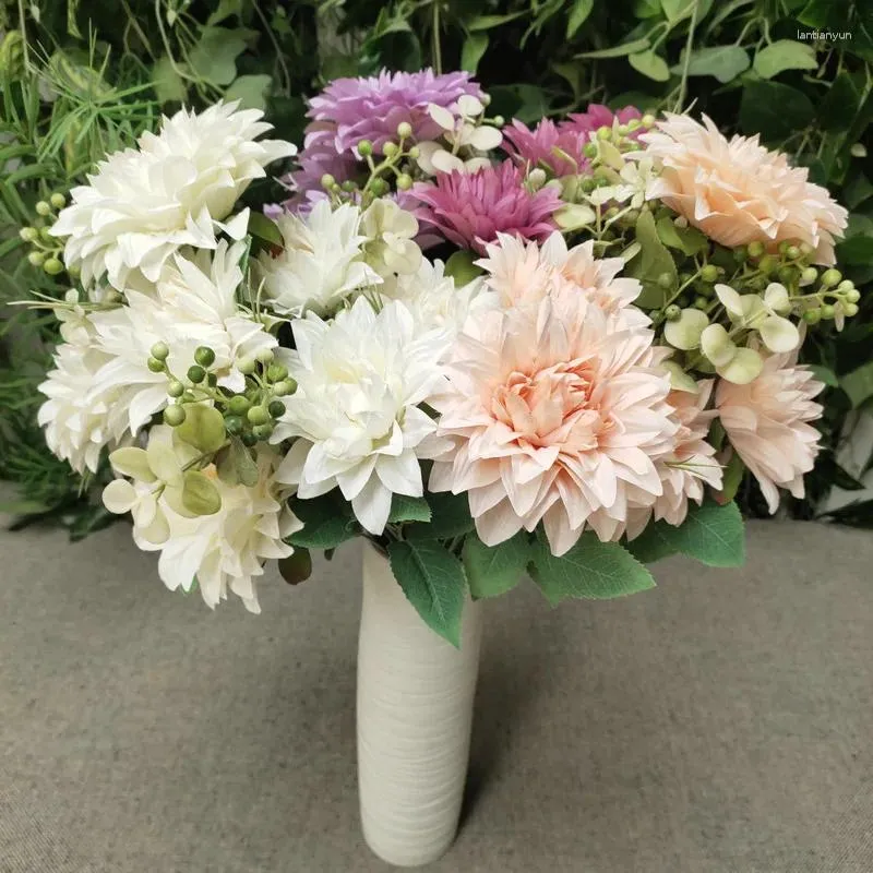 Fleurs décoratives 10 têtes dahlia simulation bouquet plastique plastique artificiel silk décoration de mariage fête de mariage faux