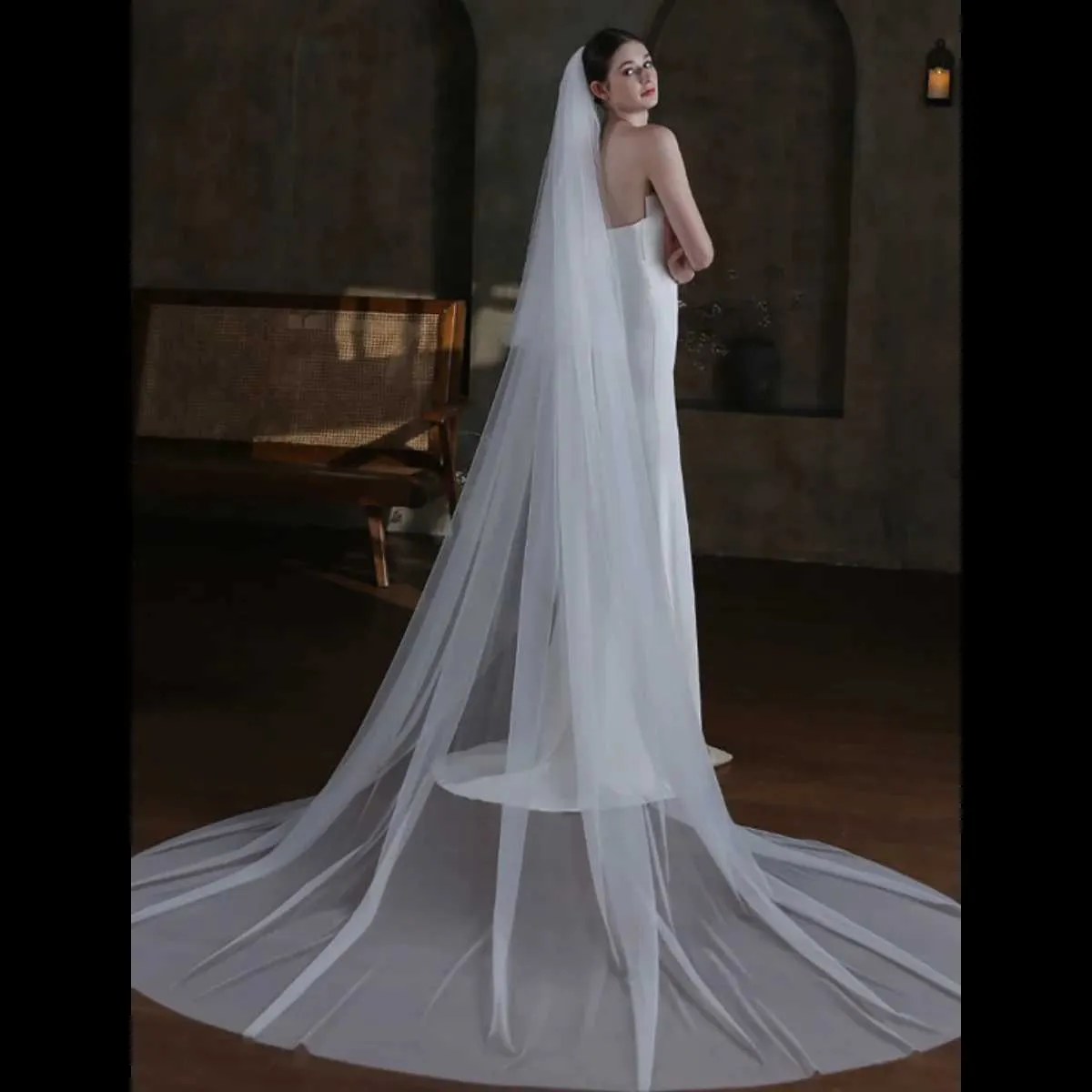 Hair Jewelry v25 Long Cathedral with Blusher 2 Tier Bridal Veil Cover Face Drop Style Accessories for Wedding Brides_voghion.com
