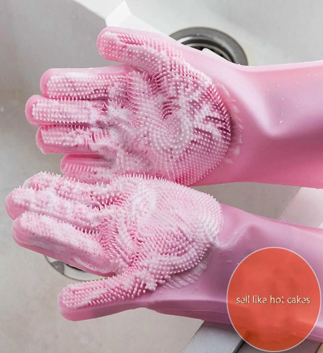 2st Multifunktion Silikonrengöringhandskar Magic Silicone Dish Washing Gloves For Kitchen Hushåll Silikon diskmedel