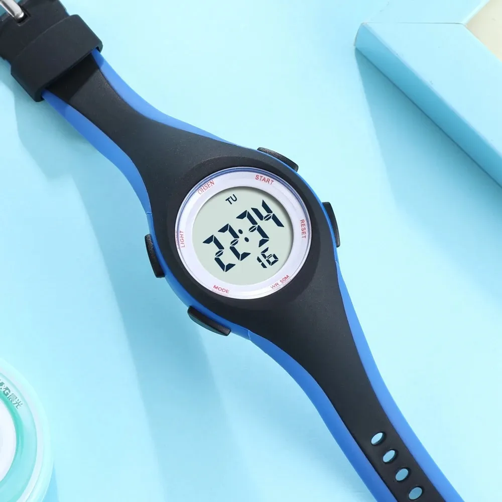 Ohsen Kids Sport Watches 50m a partir de 50m de silicone azul de silicone de pulso Stopwatch Children Watch For Boys Girls 240514