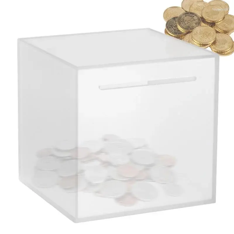 Bouteilles de rangement Boîte d'économie de sauvegarde Pot d'épargne givré et pièces de monnaie acrylique inférieur pour cadeau d'anniversaire