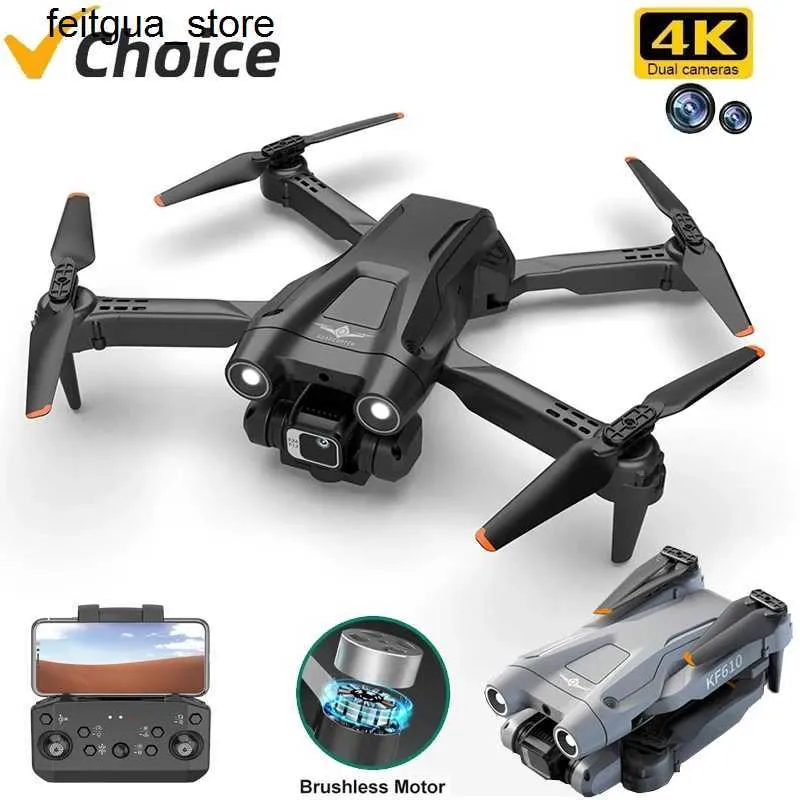 Drones KF610 Mini Drone 4K Professional ESC HD Двойная камера FPV Обнаружение препятствия безмолвного моторного складывания RC Four Helicopter Toy против Z908 Drone S24513