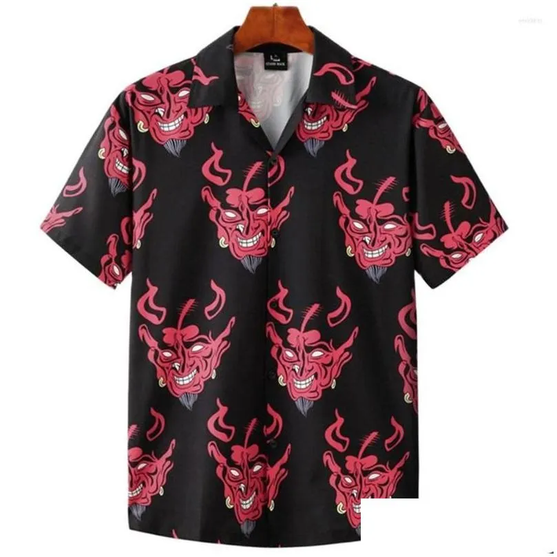 Chemises décontractées pour hommes 3D Horror Devil Imprimé de la chemise à manches courtes Collit Down Down Cardigan boutonné Tops Fashion Trend Regar Fit Drop Del Dhh3d