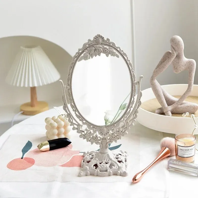 Серебряное пластиковое винтажное декоративное зеркало маленькое круглый макияж зеркало спальни ins Столовая комната стоящее стеклянное зеркало