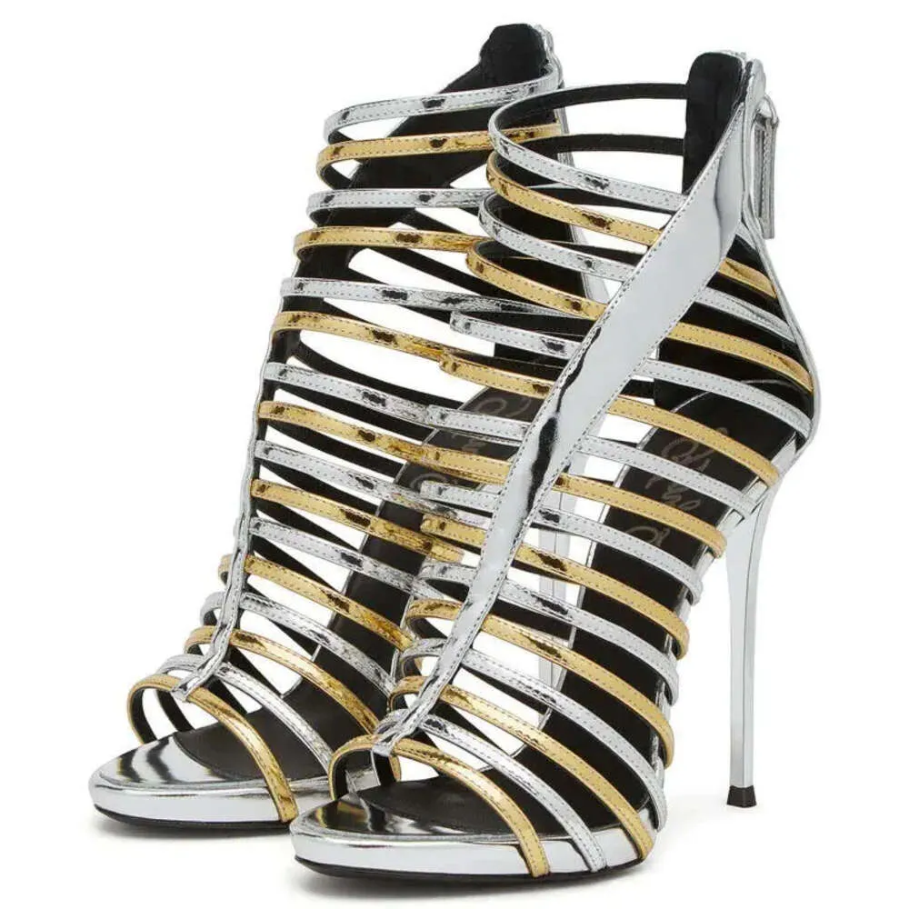 läder 2024 Sheepskin Gladiator patent sandaler stövlar 12 cm stilett höga klackar pumpar kvinnor sommar öppen tå smal band blixtlås ankel rem mix färgstorlek sa per per