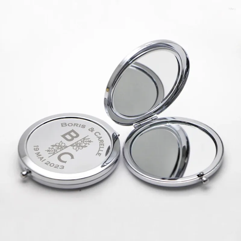 Party Favor Spersonalizowany ślub Grawerowany metalowy Compact Mirror Prezent dla gości spersonalizowany makijaż kieszonkowy