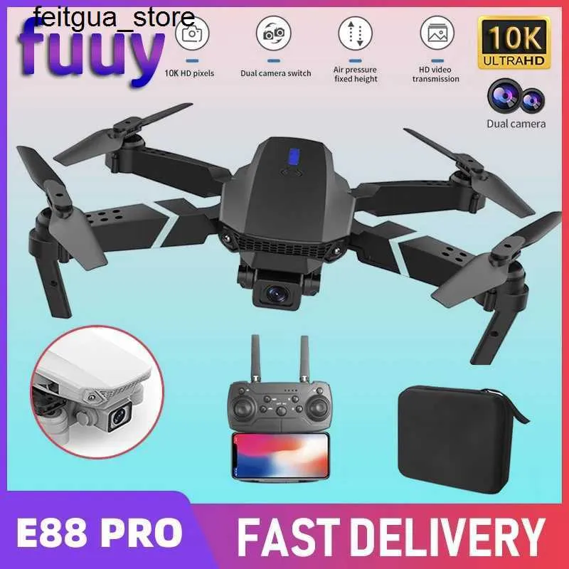 Drones E88 Pro Drone 10K Ultra HD Camera Dual Folding RC Four Helicopter Hoge hoogte Visuele positionering Automatisch Return RC Drone Toy S24513