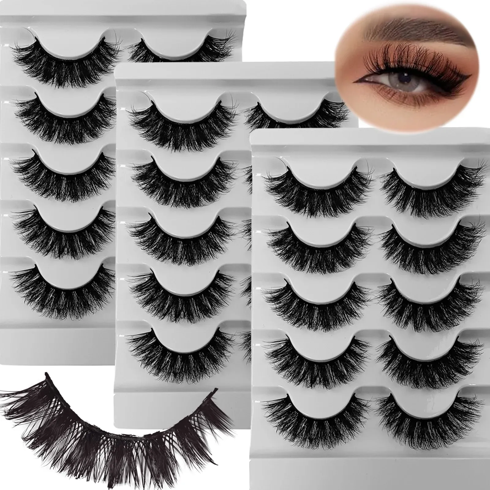 15 paires / 3pack Fluffy Cils épais cils russes cils fausses vison siluffy 3d faux cils maquillage fausses désordonnées