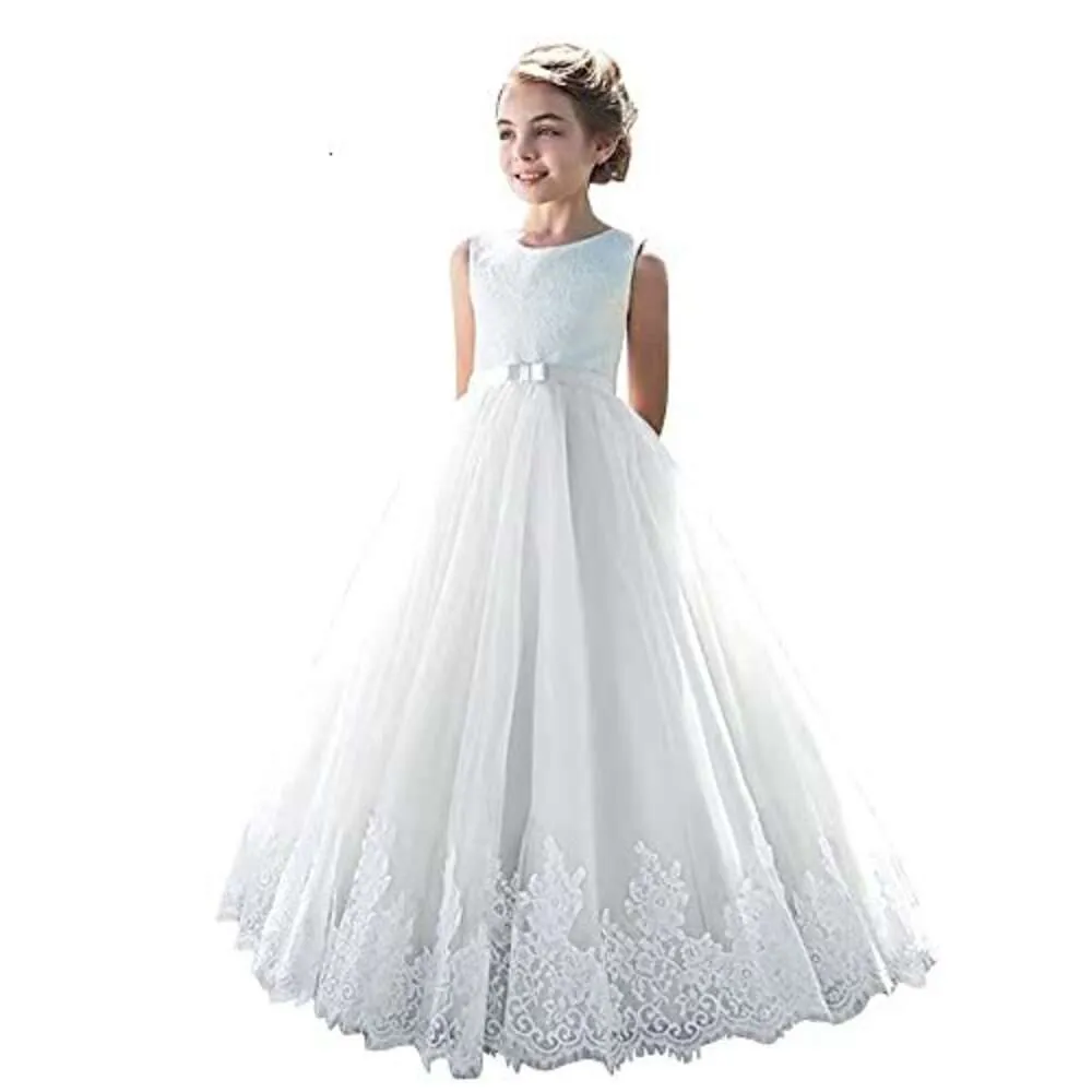 Lace Flower Girl Dresses for Wedding Sleeveless A Line Tulle Girls Party Dress Princess Pageant D...