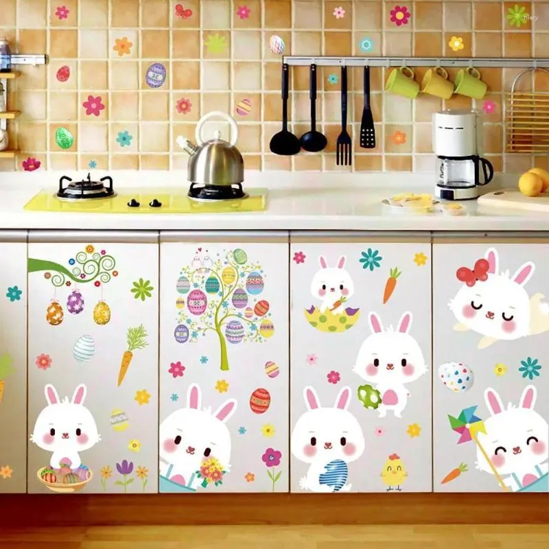 Window Stickers 9Pcs/Set Easter Decoration Cartoon Wallpaper Colorful Eggs Wall Sticker PVC Glass Posters For Home P