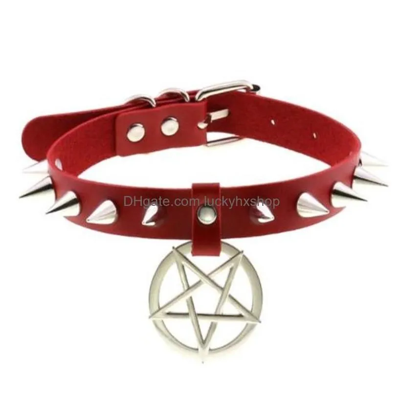 Anhänger Halsketten Anhänger Halsketten Spike Punk Choker Halsband für Mädchen Goth Pentagramm Halskette Emo Halsgurt Cosplay Chocker Gothic AC DH3HK