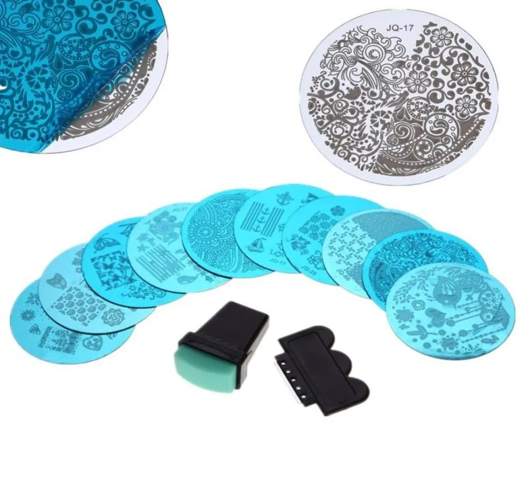 10pcs tırnak stamper plaka seti çivi sanat görüntüsü damgası damgası skraper tabakları manikür şablonu pedikür kit araçları 5996856